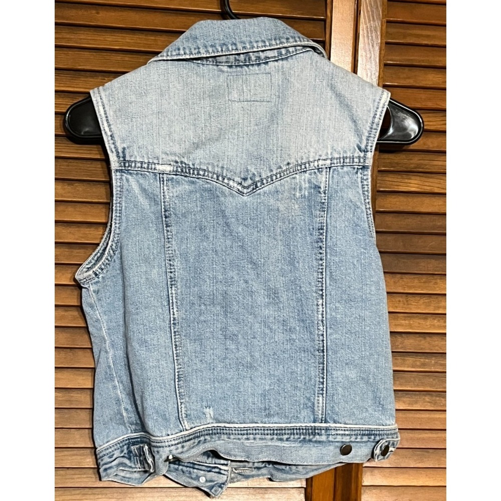Womens Studded Acid Wash Denim Vest Sleeveless Jean Jacket Small - Picture 2 of 8
